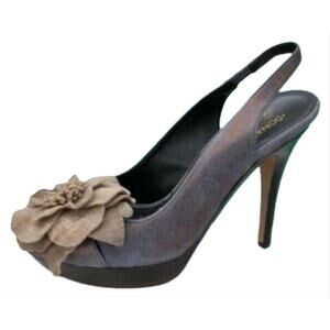 Donald Pliner Pewter Bronze Metallic Leather Shoe Platform Peep Toe NIB $395